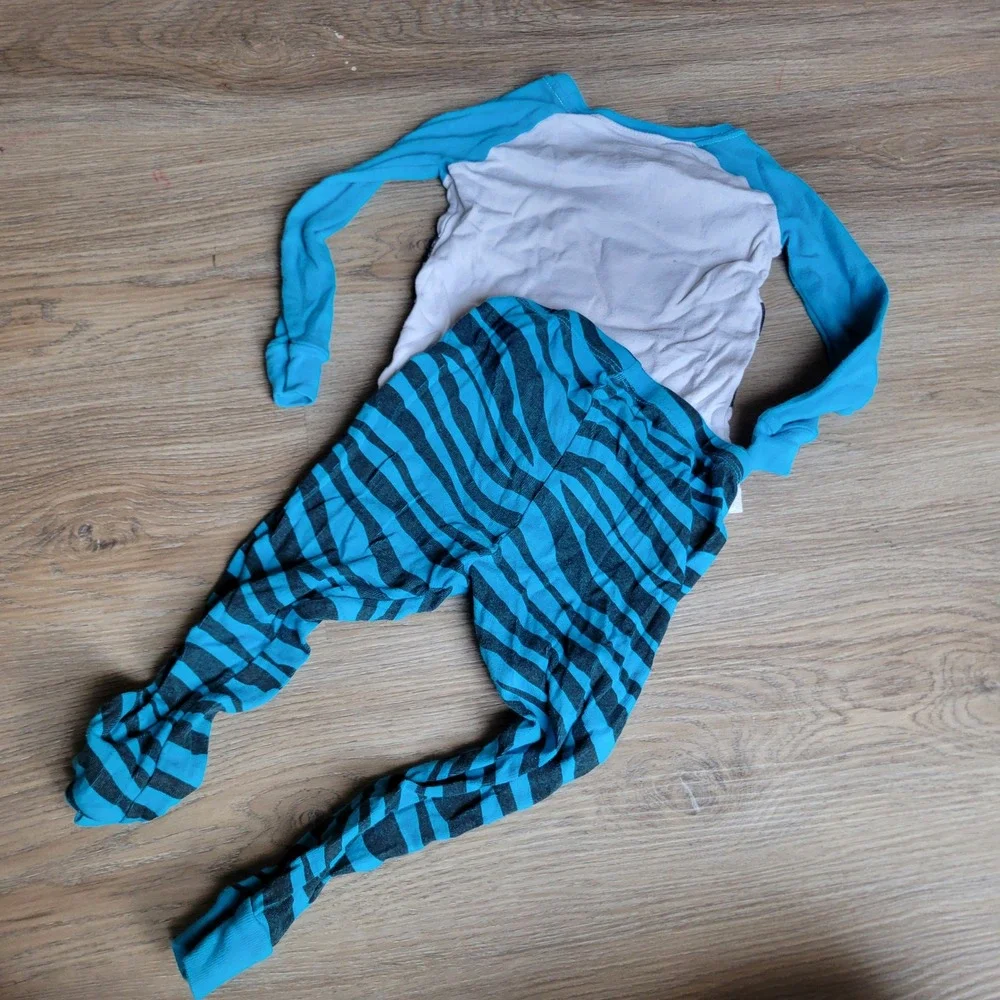 Wonder Nation Pajama Set Toddler 3T Blue Tiger Face Stripe Snug Fit Cotton PJs